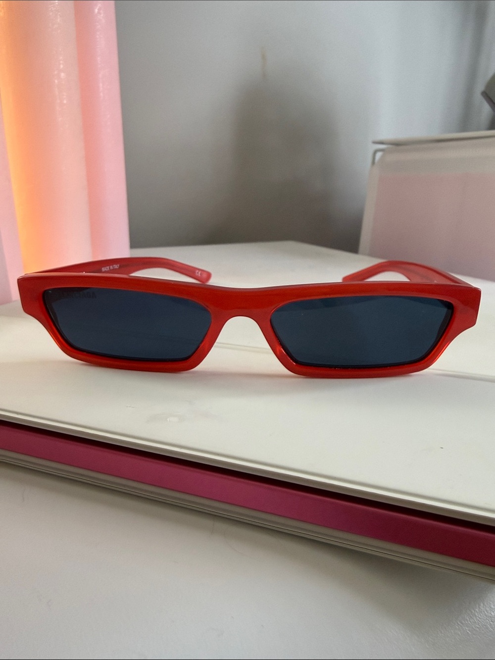 Balenciaga Kids Red Slim Rectangle Sunglasses